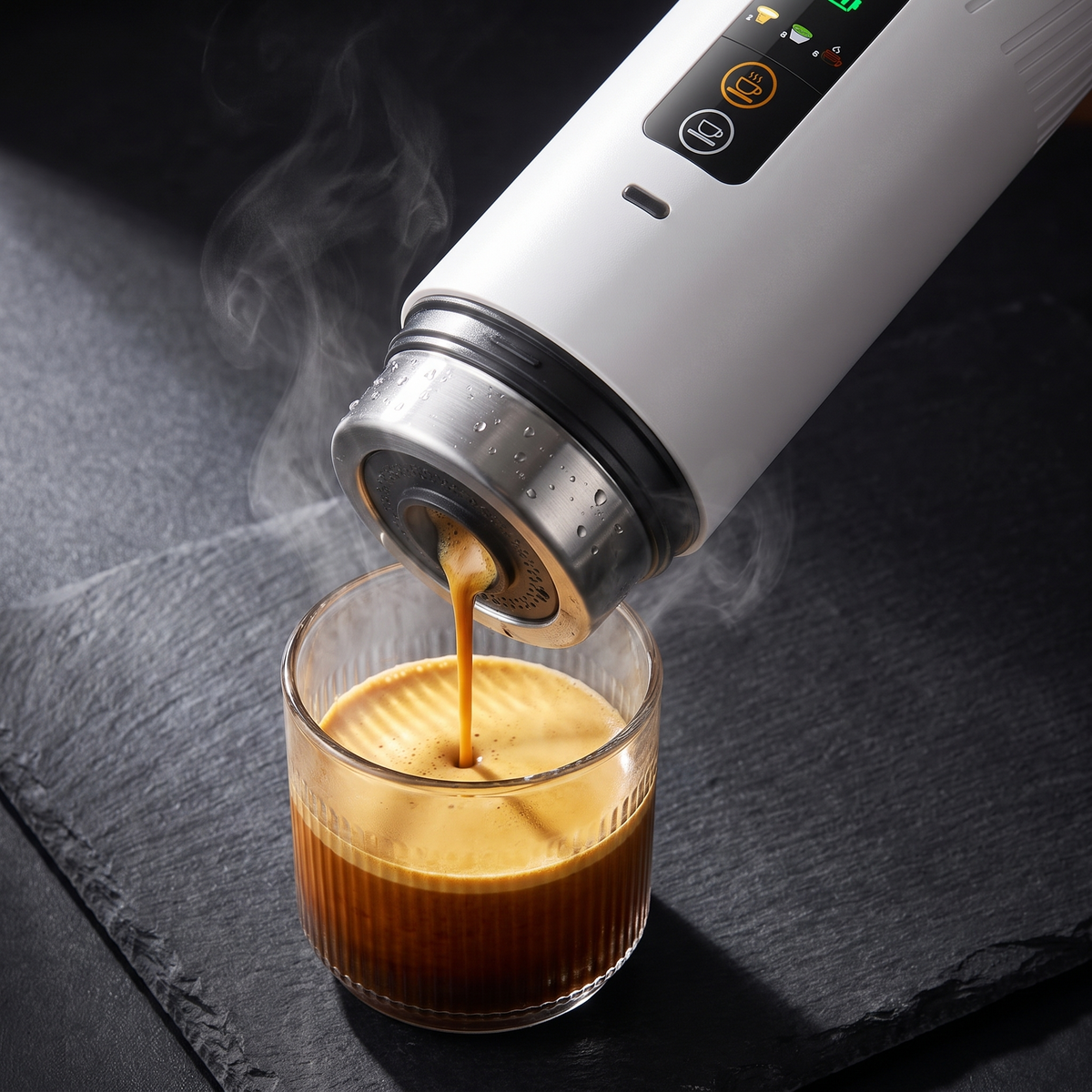 Extraction d'un espresso avec crema depuis la machine à café portable Kofee & Out